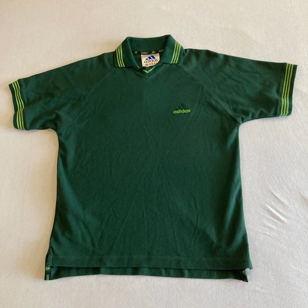 NEW Adidas Golf Youth Medium V-Polo Shirt Green Chlorophyll Ivy Cotton Pique NWT